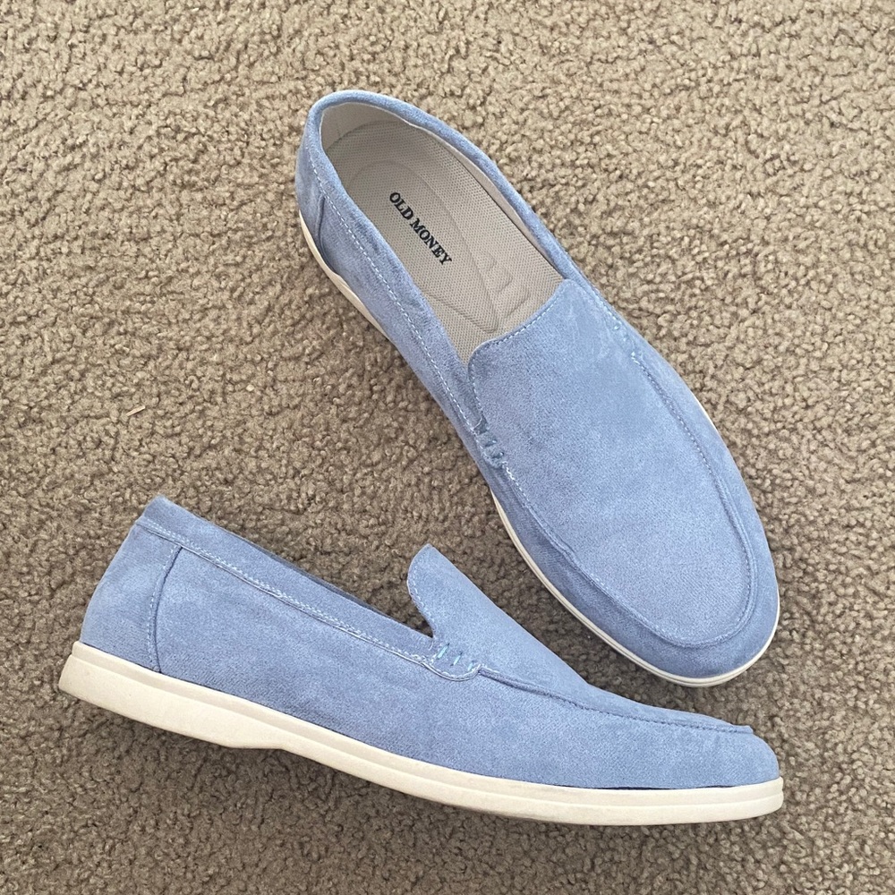 Old Money Men's Light Blue Suede Slip-On Loafers 10.5
